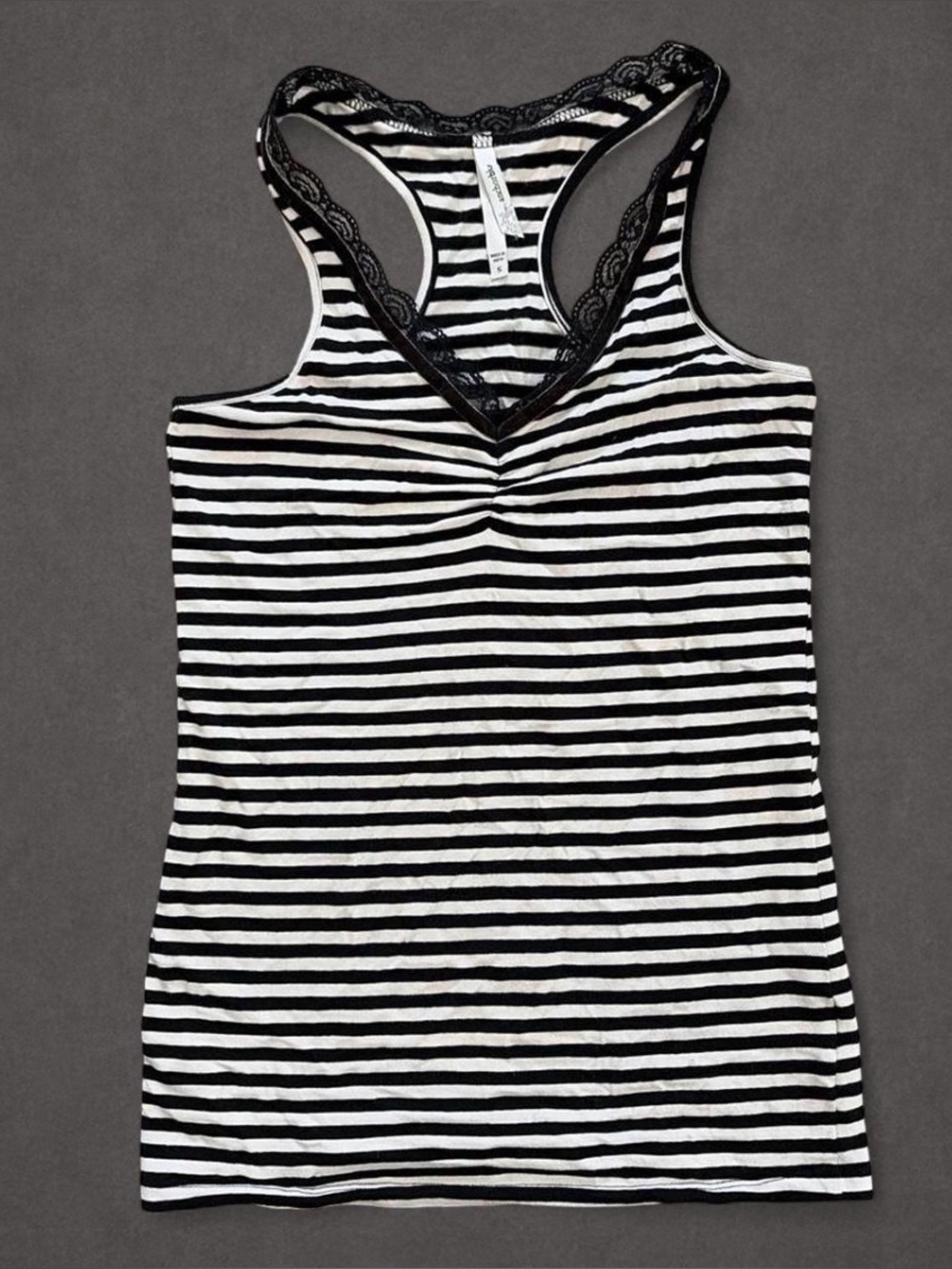 Vintage Anchor Blue Striped Lace Trim Tank Top Size Small
